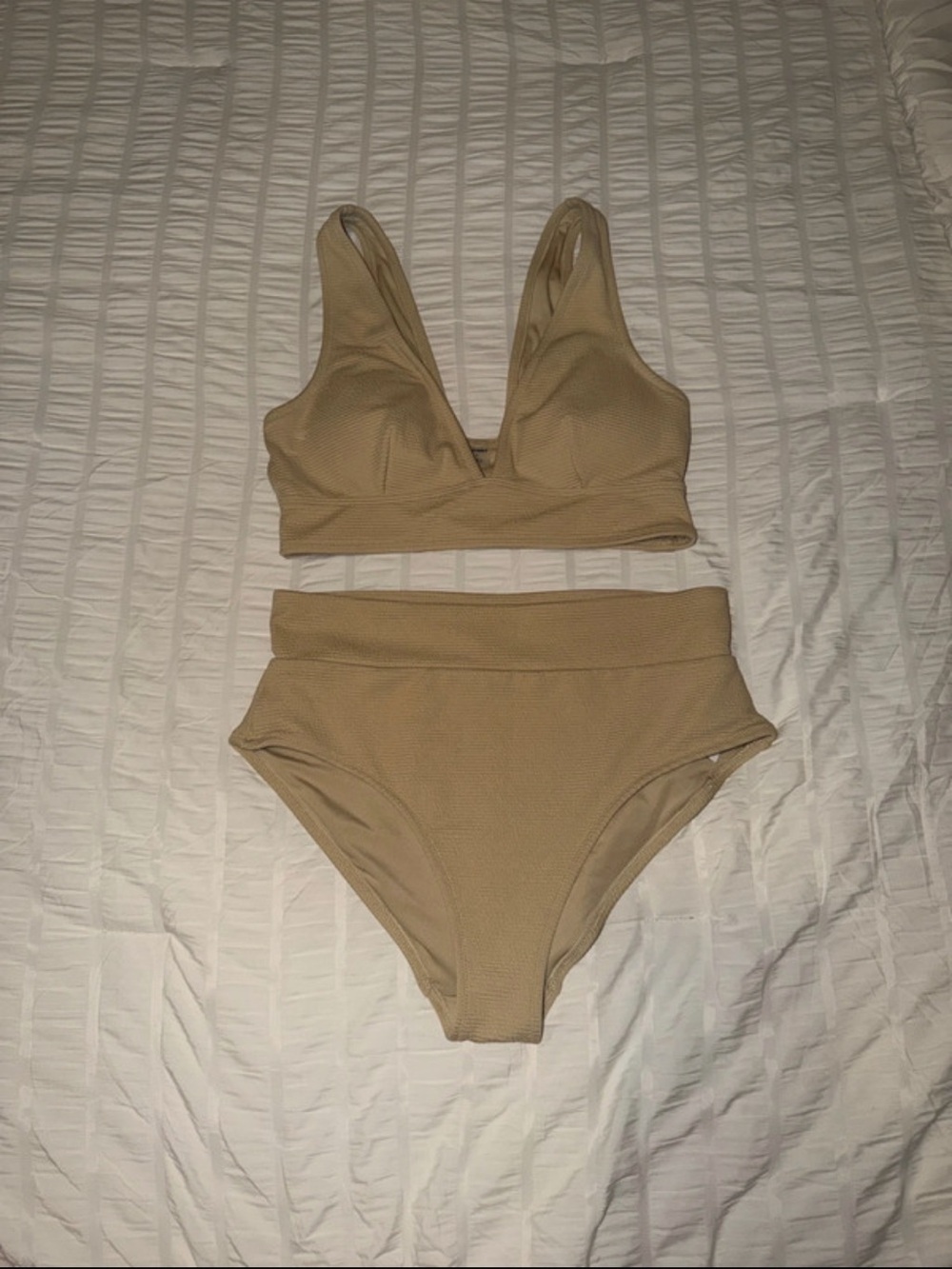 Old Navy Tan High-Waist Textured Bikini Set